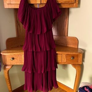Off the shoulder and lined burgundy dress